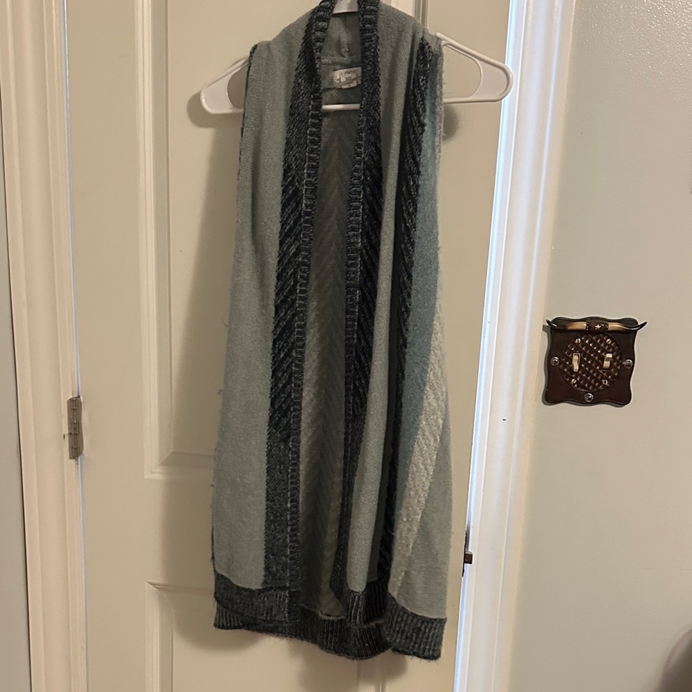 Gray and Black Open Front Cardigan